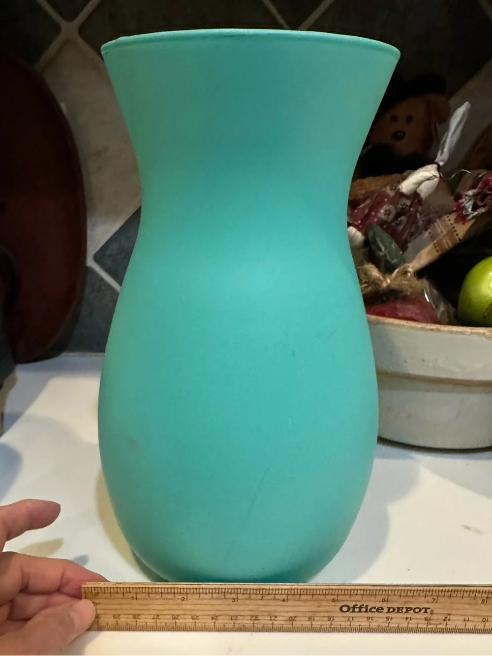 PAINTED GLASS TURQUOISE VASE CONTAINER FLOWERS STORAGE PARTY WEDDING DECOR 10.5”